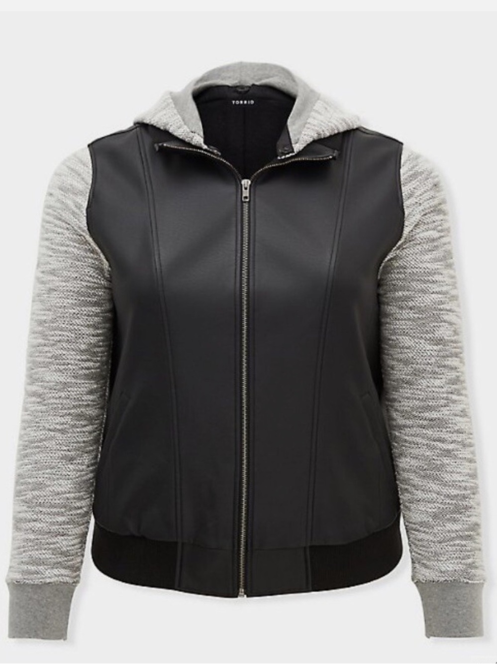 Torrid Bomber Jacket Size 3 Vegan Leather EUC Black Mixed Media Streetwear Moto